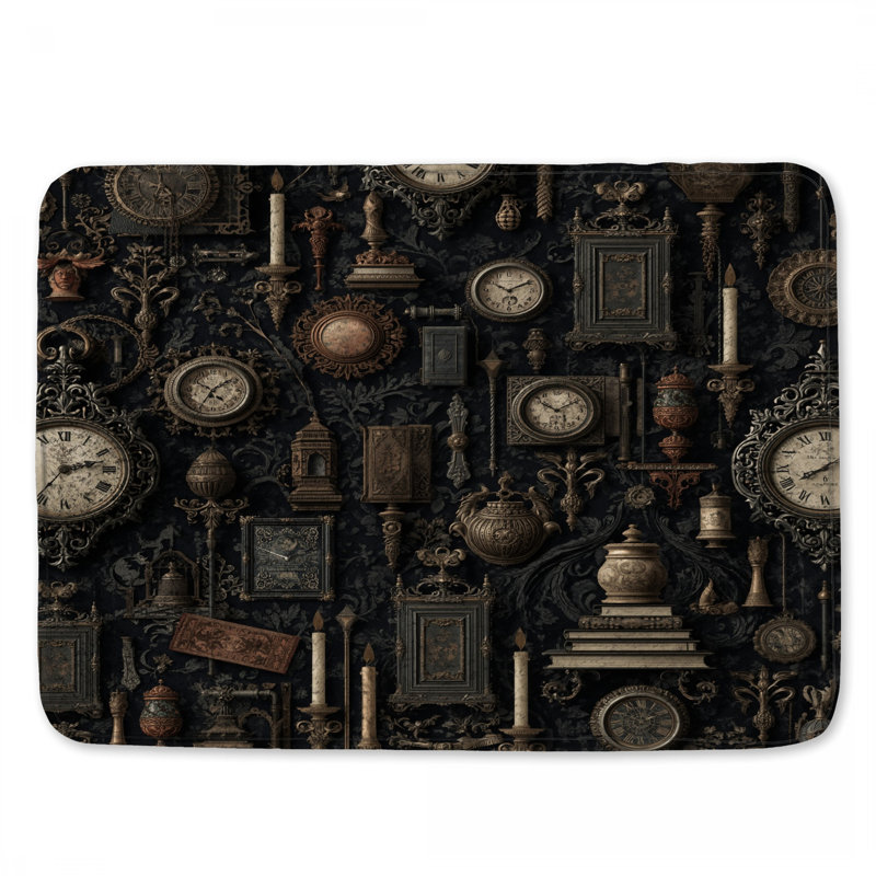 Vintage Clocks And Frames Bath Mat, 34in W x 21in L