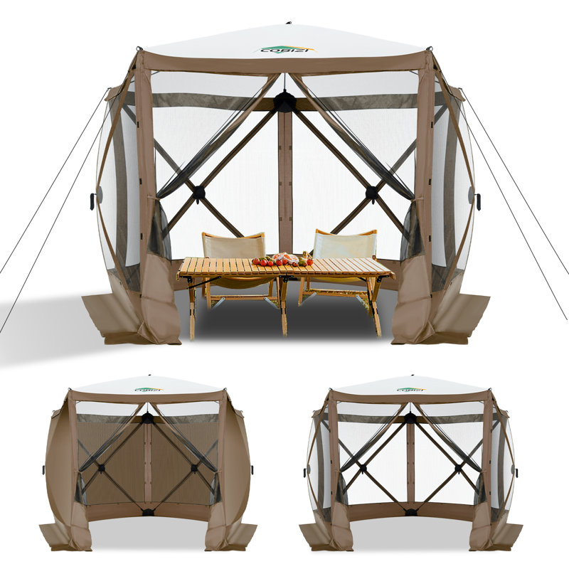 Pop Up Gazebo Screen Tent Screen House for Camping, 10x10 Screen Room with Mosquito Netting, Brown