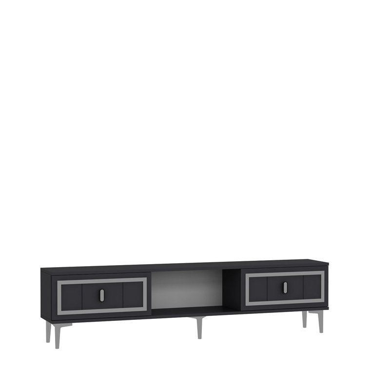 Meuble télé moderne, anthracite et argent, 59,1 po x 17,6 po x 11,6 po | 100% panneau de particules enduit de mélamine, épaisseur: 0,7 pouce | Conception murale, élégante et fonctionnelle pour les salons et les espaces de divertissement