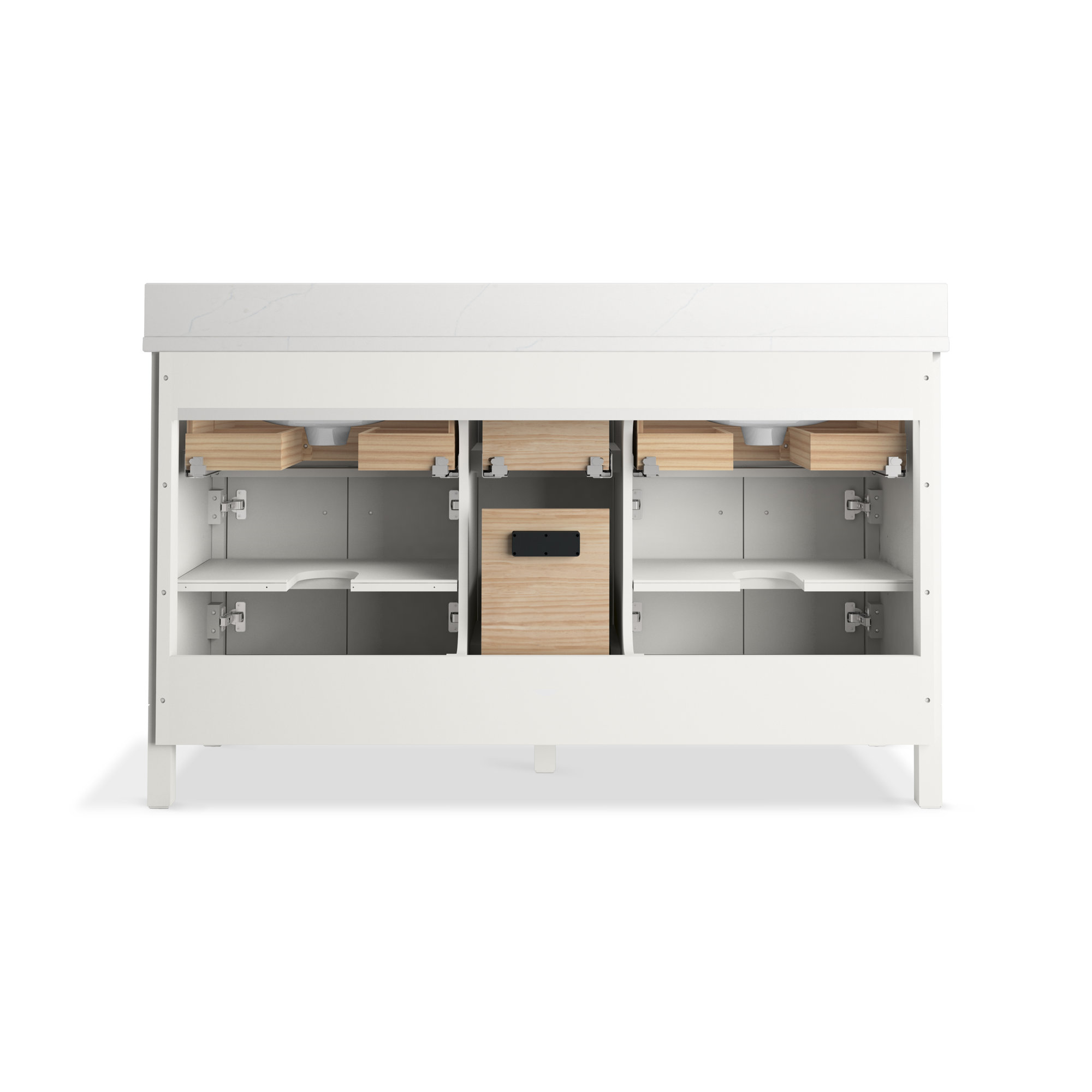Malin By Studio McGee 72 in. Bathroom Vanity Cabinet With Sinks And Quartz Top, White, Polished Nickel