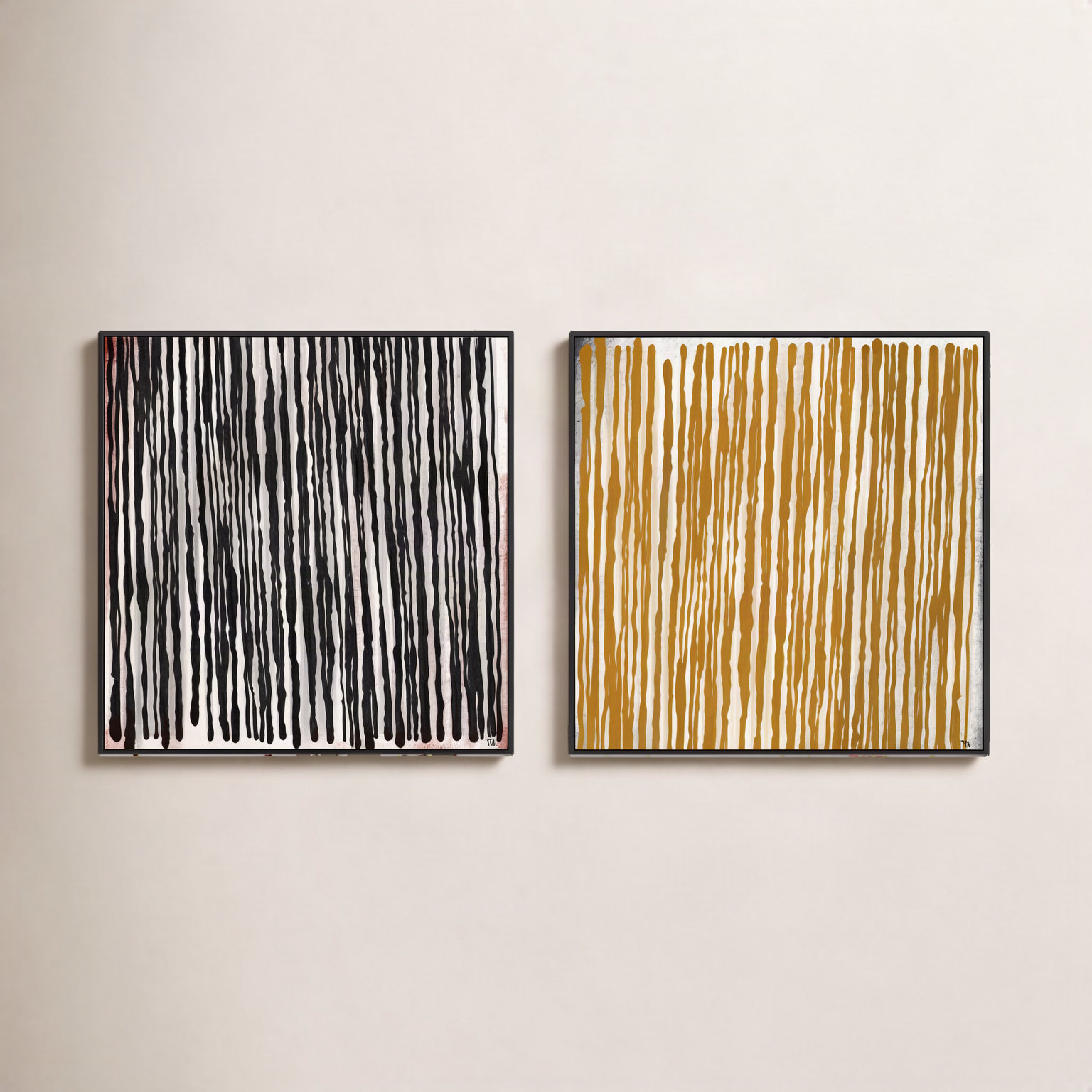 Waterfall 2-Piece Print Set by Marco Marella, Black Canvas Framed, 36" H x 36" W