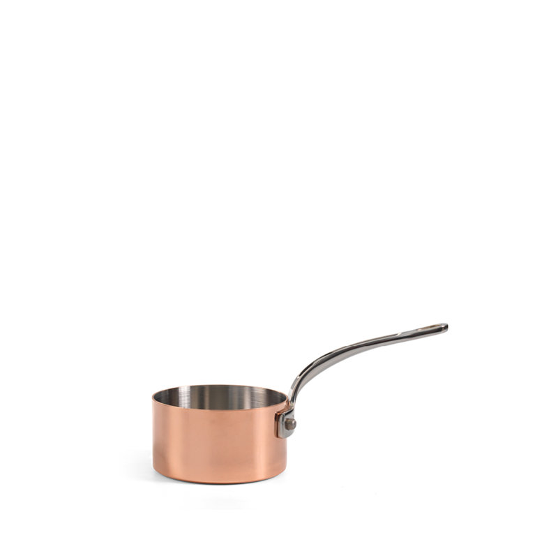 Samuel Groves Copper Clad serving mini saucepan, set of 3 with wooden serving tray