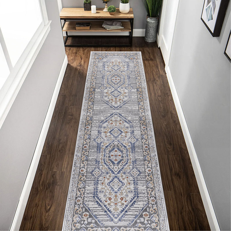 Collection Blue/Cream/Bordered Non-Shedding Living Room Bedroom Dining Home Office Stylish And Stain Resistant Area Rug