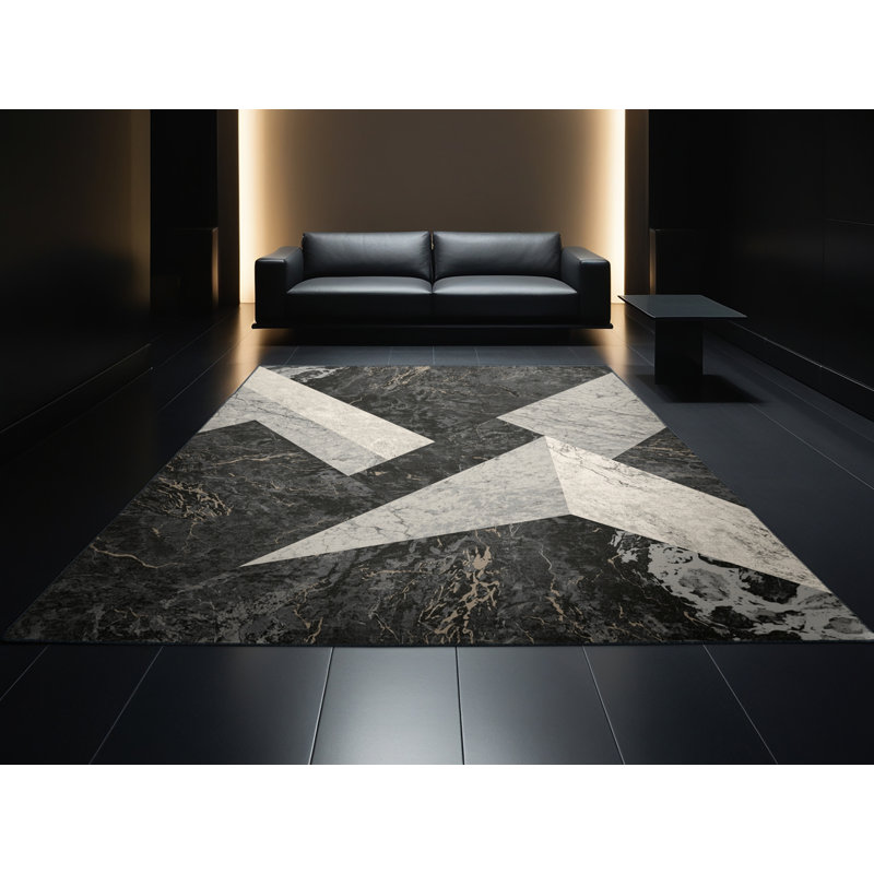 Tapis moelleux à motif géométrique rustique gris moelleux et doux Narberth, 2 pi x 3 pi
