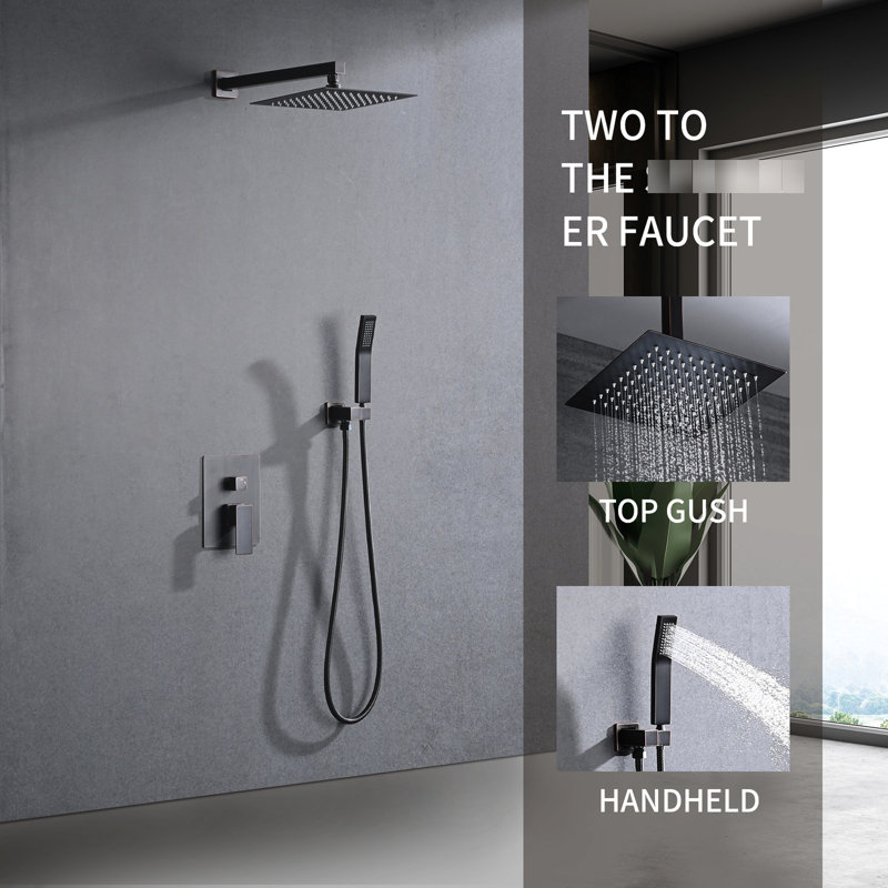 Wall Mounted Shower In Oil-rubbed Bronze With 10" Rainfall Head & Handheld Faucet , Head, And Self-cleaning Nozzle