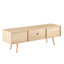 Meuble télé naturel avec pieds en bois massif, tablette réglable de 54,13 po de long, portes coulissantes doubles pour armoire de salon, portes, tablette-1331942433
