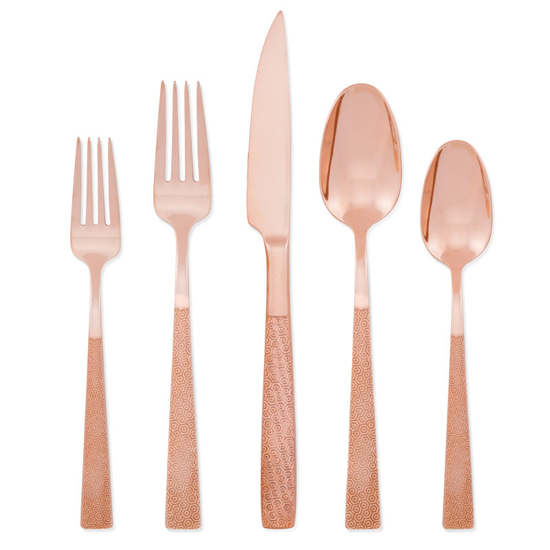 Rose Gold and Silver Stainless Steel Flatware Set, Service for 4