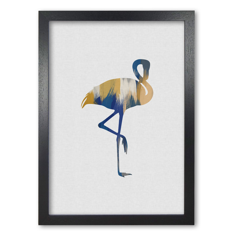 Flamingo Blue & Yellow - Print, 85 cm H x 60 cm W x 5 cm D, Black Grain Frame