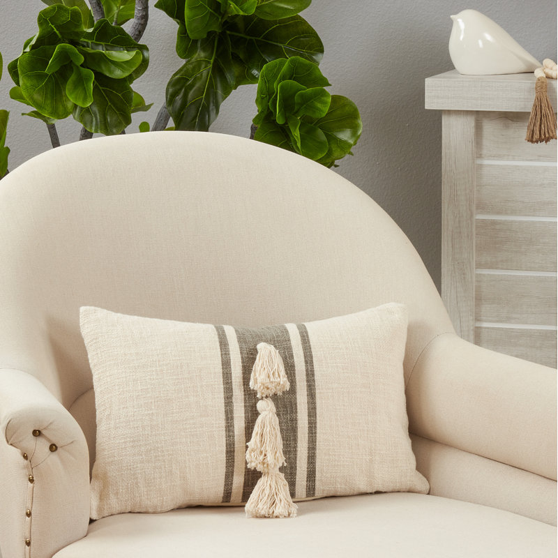 Delong Collection Tassels Cotton Pillow Cover, Gray