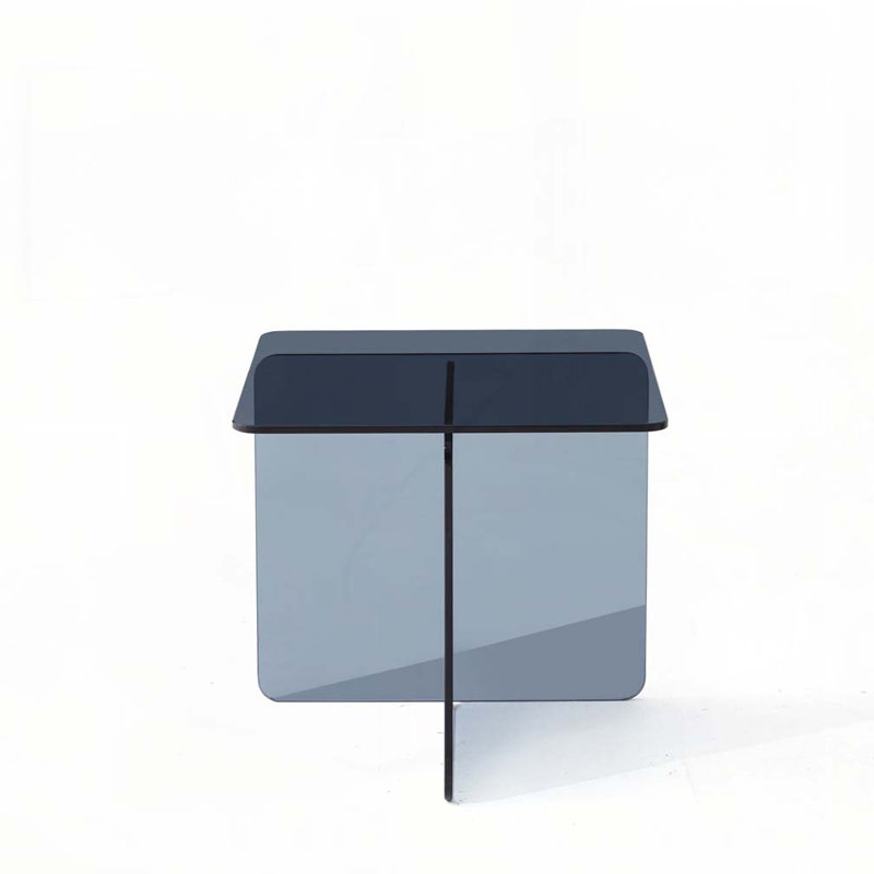 Table d'appoint en verre trempé fumé, petite table de thé, table de chevet gris, Gris fumée