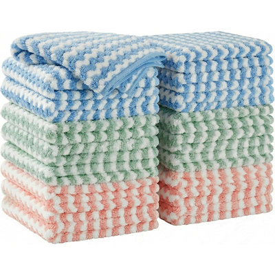 Lingettes de nettoyage en microfibre, paquet de 18 serviettes absorbantes non pelucheuses réutilisables pour le séchage et le nettoyage de la cuisine