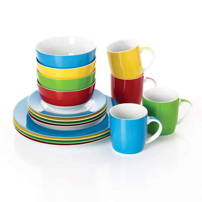 Waterside 16pc Multi Colour Band Porcelain Dinner Set