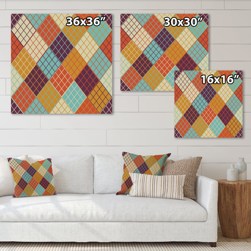 Multicolor Triangular Geometrics III - reproduction d'art sur toile à motifs, H 16 po x l 16 po, Toile tendue
