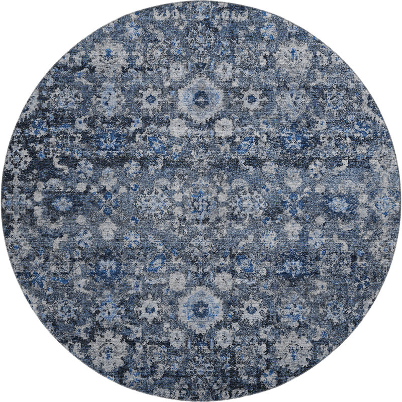 Premium Machine Washable Cerrito Blue Rug, Round 8'