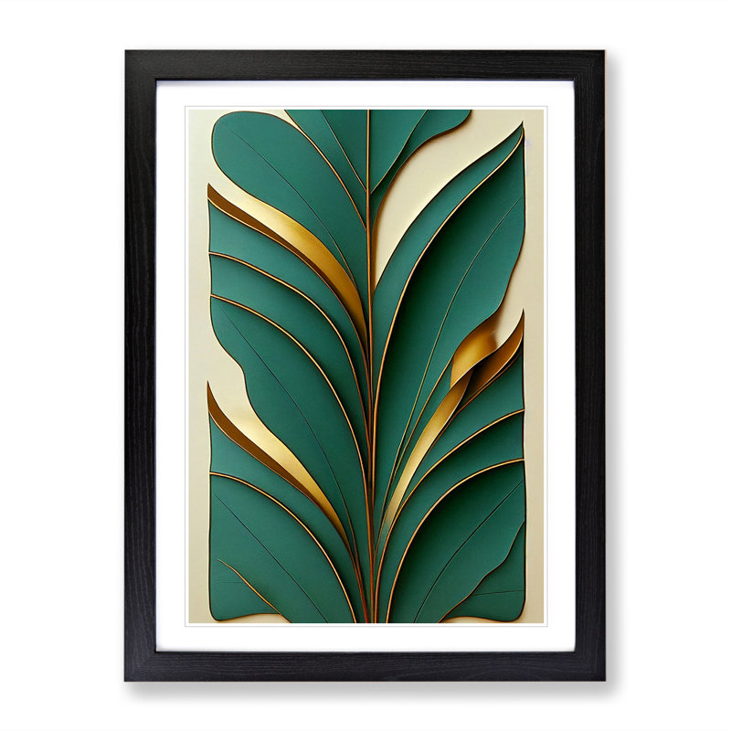 Leaf Art Deco No.5 - Print, 36cm H x 27cm W, White, Black Framed