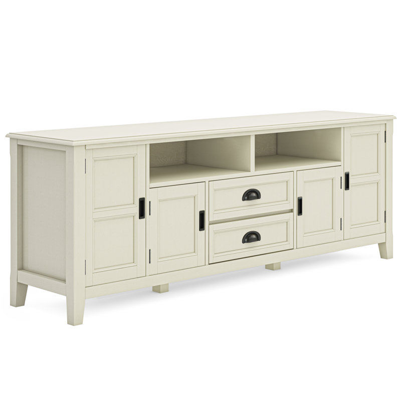 Antique White 72" Solid Wood TV Media Stand with Cabinets