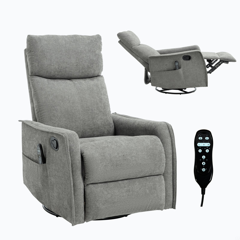 Heat Massage Manual Recliner Chair With Rocker And Swivel, Gray