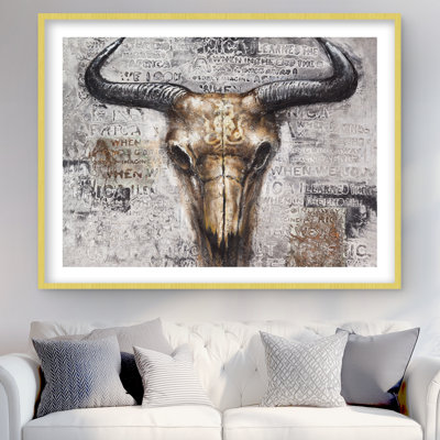 Bull Skull with Typography - Industrial Gray Framed Print