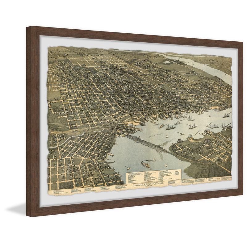 Carte rétro de Jacksonville, Floride II, impression encadrée sur papier, H 16 po x l 24 po x 1,5 po