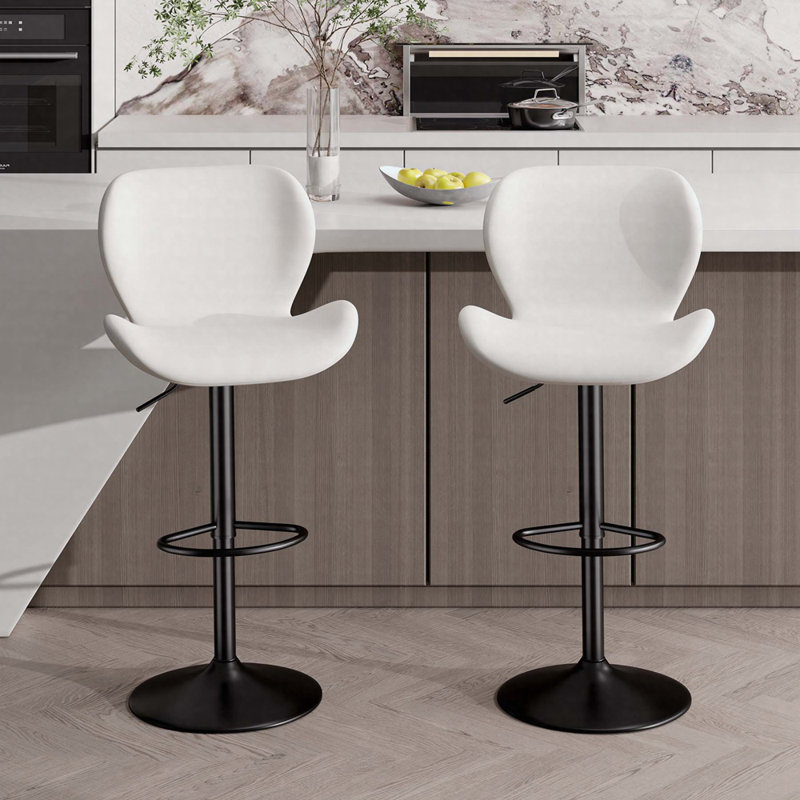 Ensemble de 2 tabourets de bar pivotants réglables en cuir synthétique avec dossier et repose-pieds 22,2 à 31 po, Blanc