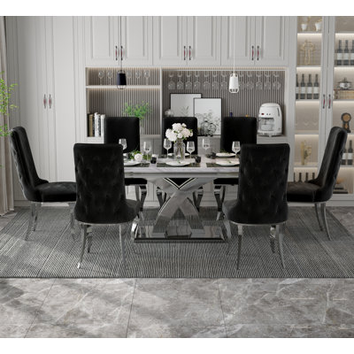 Tufted Velvet Upholstered Stainless Steel Parsons Chair