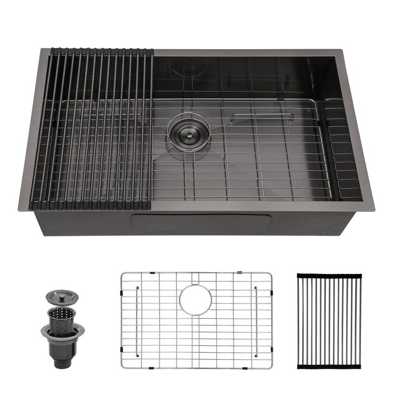 Rectangular Farmhouse Undermount Kitchen Sink with Accessories, 28" L x 18" W 