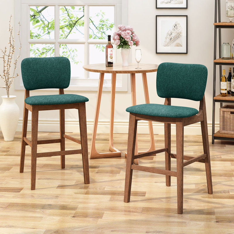 Mykeil Upholstered Counter Stool with Solid Wood Frame, Dark Green