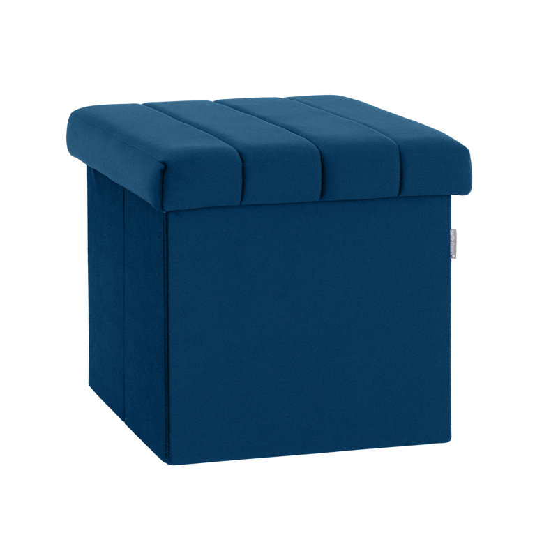 15.7" Upholstered Ottoman with Storage, Blue Velvet