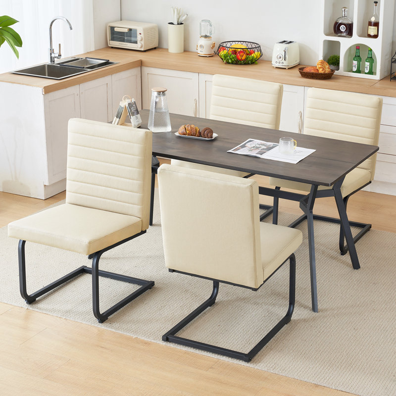 19" H Mid-Century Modern Armless High Back Side Chair Leathaire Upholstered Dining chairs, Beige