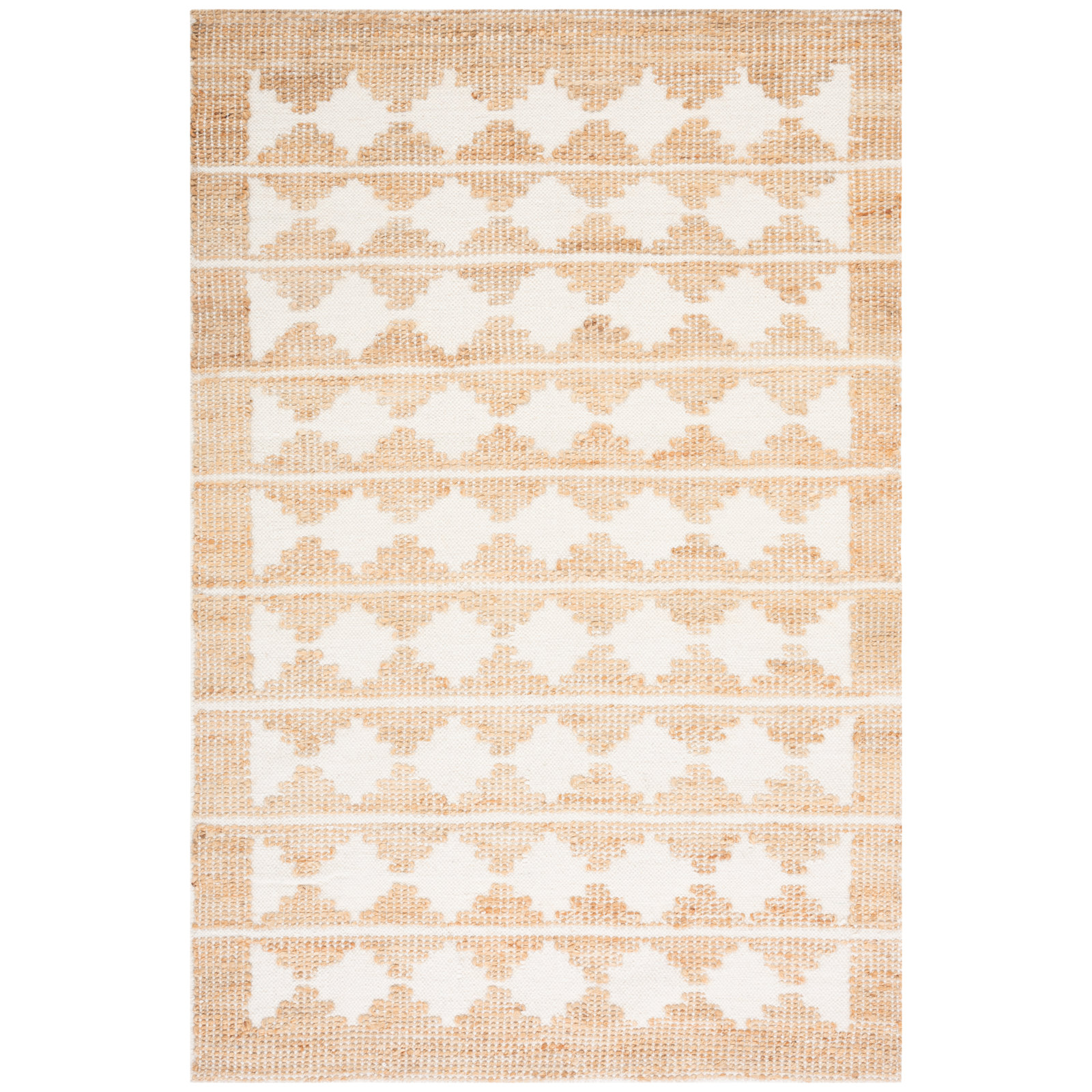 Belbin Natural Fiber Hand Loomed Jute/Wool Southwestern Rug in Ivory/Natural, Rectangle 6' x 9'