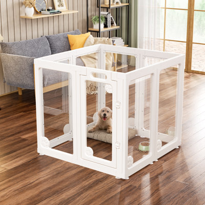 Parc pour chien en acrylique transparent de 30 pouces à l'intérieur, parc pour chiots transparent avec porte pour petits chiots, cage de clôture modulaire en plastique pour parc pour chat lapin chaton