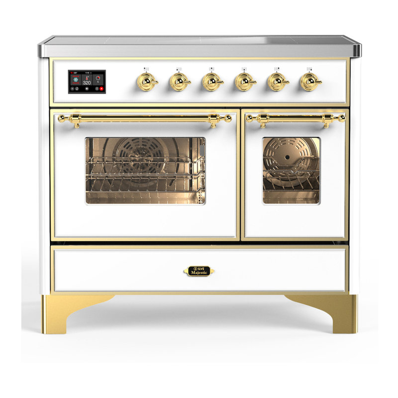 Majestic III Series 40 Inch Induction Range with 6 Induction Elements in Stainless Steel (Brass Trim), White, Brass