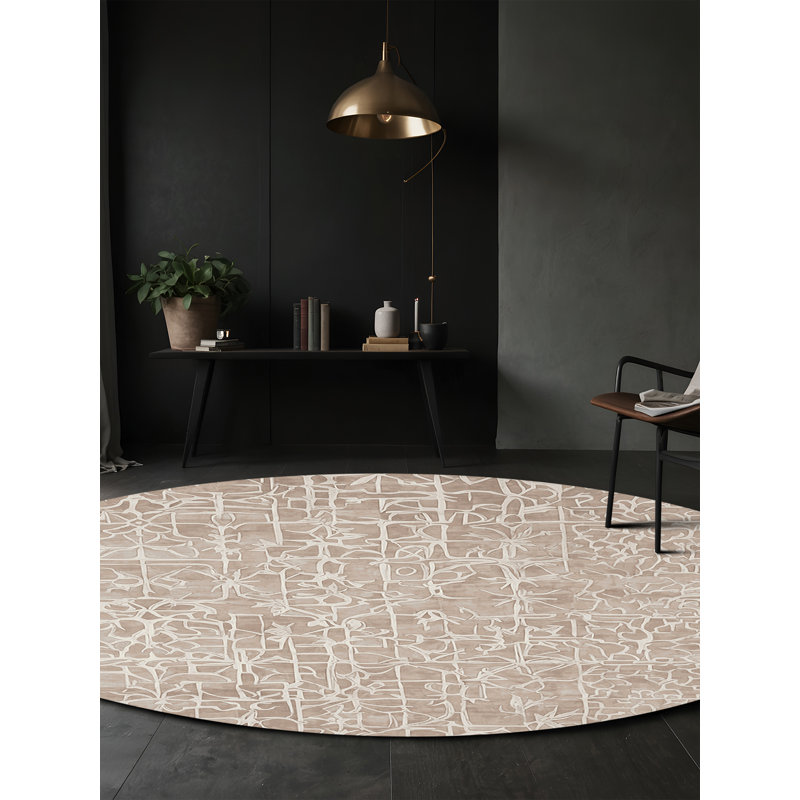 Machine Washable Gray Area Rug, Round 4'
