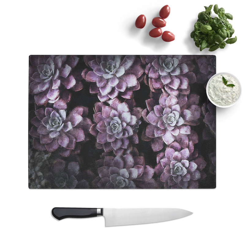 Tempered Glass Pretty Purple Succulent Plants Chopping Board, 20 cm x 28.5 cm