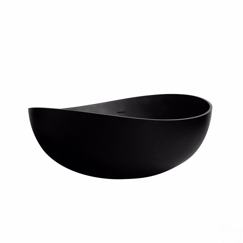 63 Inch Freestanding Solid Surface Soaking Bathtub, Black