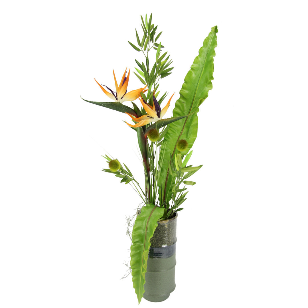 Kunstblumen-Arrangement Strelitzia in Keramik