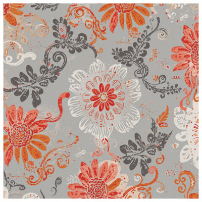 Tapisserie murale à motif floral gris - Décoration murale florale