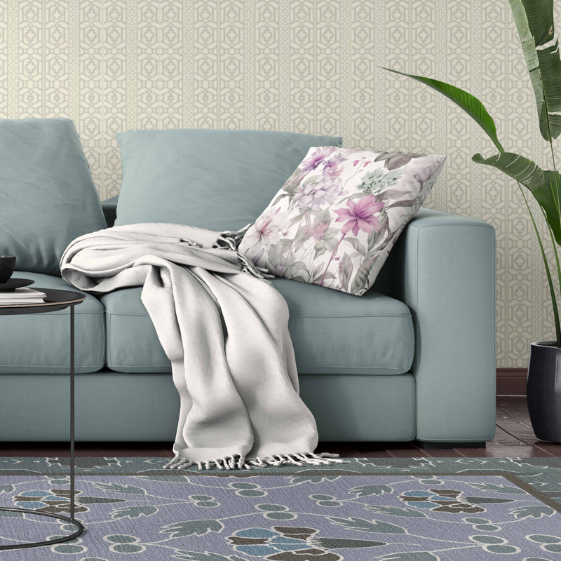 Coussin Wildflower Whimsy Broadcloth, H 26 po x l 26 po, Blanc / Lavande
