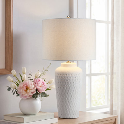 Lampe de table 26 po en céramique texturée blanc mat moderne avec gradation à 3 voies pour la chambre à coucher, le salon et le vestibule