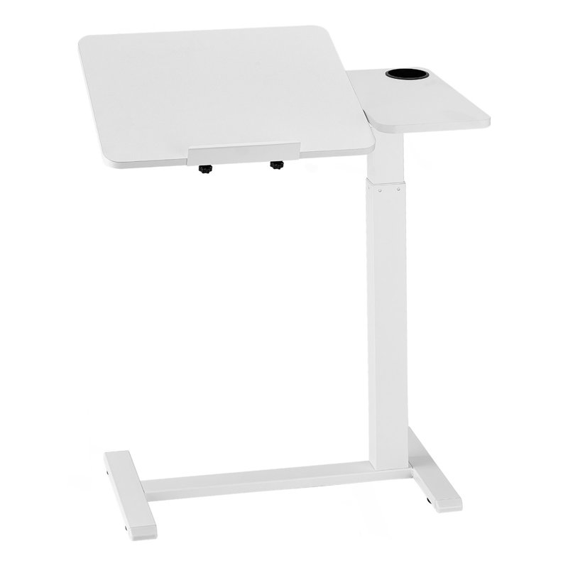 Table au-dessus du lit, table de chevet mobile avec bureau rabattable et 4 roulettes cachées, bureau à roulettes ajustable en hauteur et en angle avec porte-gobelet, bureau au-dessus du lit pour la maison, le bureau, le bureau, blanc