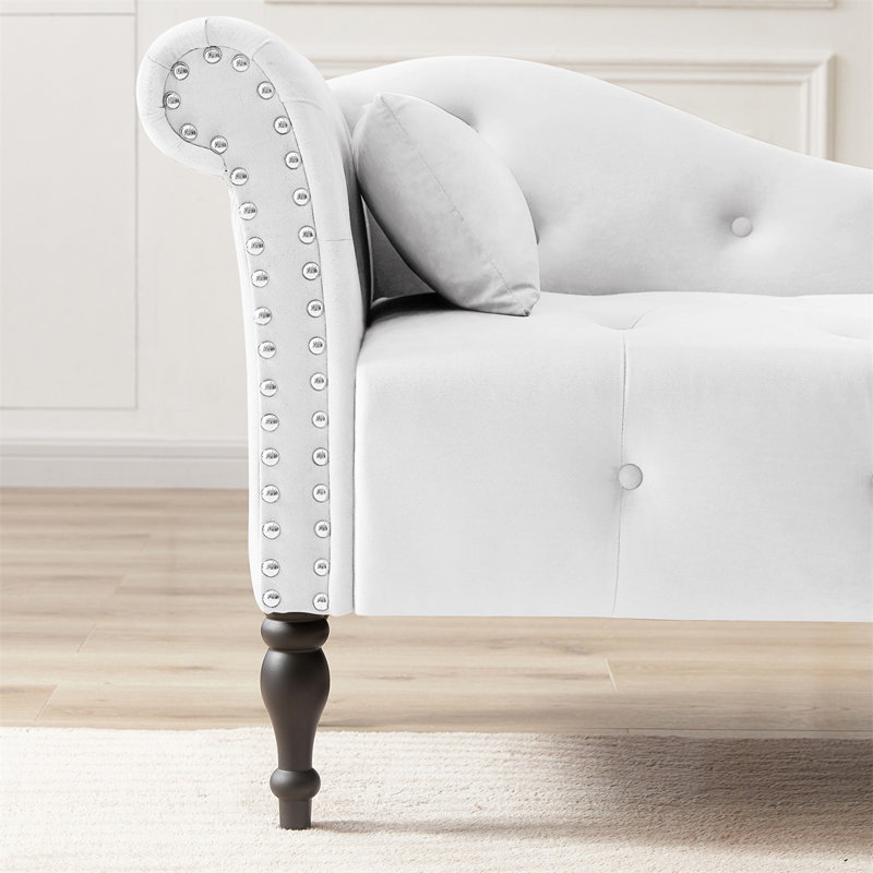 Chaise longue à accoudoir gauche Enguerran, Velours blanc