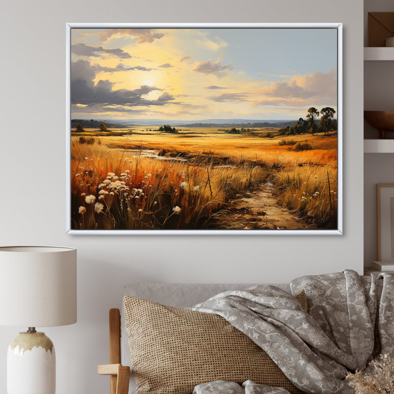 «Yellow Wheat Field Meadows III - Meadow», art mural, Cadre d'angle fermé noir, H 12 po x l 20 po x P 1 po
