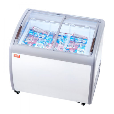 Vitrine à crème glacée commerciale, congélateur coffre de 9,3 pieds cubes, congélateur à plateau en verre mobile, armoire de trempage Gelato avec 3 paniers grillagés, 2 portes coulissantes en verre, roulettes verrouillables, blanc