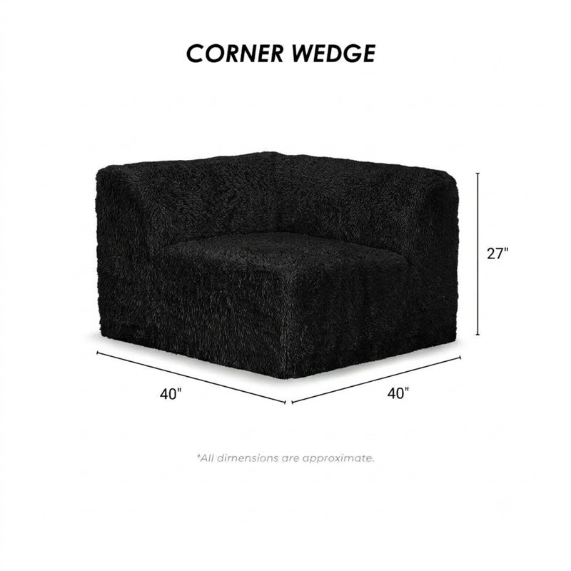 Canapé modulaire de couleur noire en fausse fourrure et mousse de haute densité