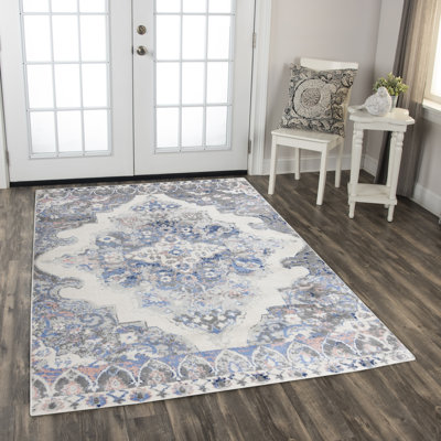 Tapis oriental en polypropylène tissé à la machine rectangulaire bleu / beige