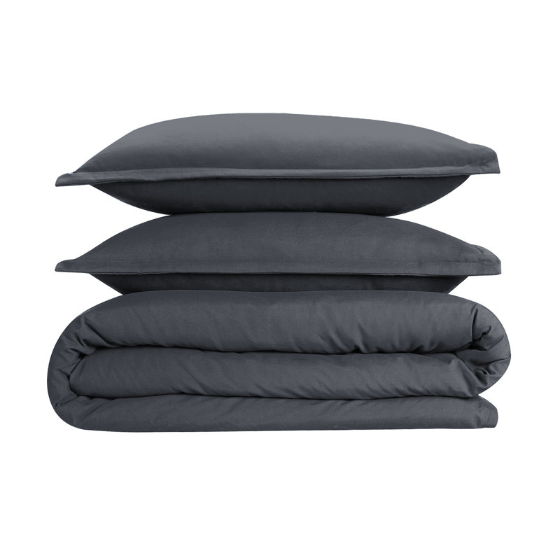 Super Soft Microfibre Reversible Plain Duvet Cover Set, Charcoal, Double Duvet Cover Set + 2 Pillowcases