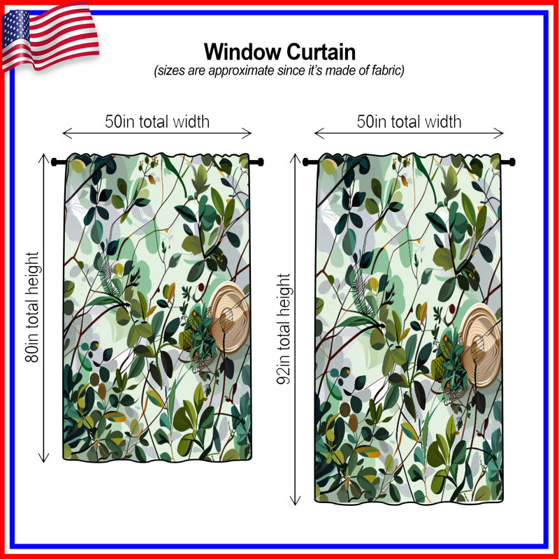 Leafy Pattern Window Curtains, Nature Sheer & Blockout Curtains - 1 Panel, Sheer, 50" x 80" - 1 Panel