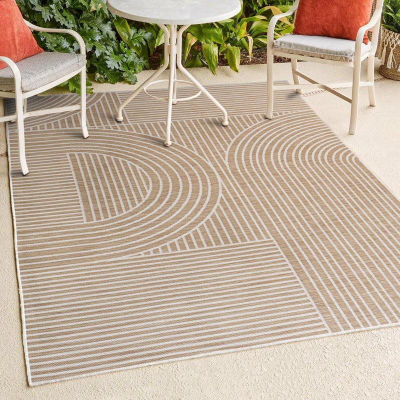Tapis intérieur / extérieur crème / beige réversible Zyshon, Rectangle 3 pi 11 po x 6 pi