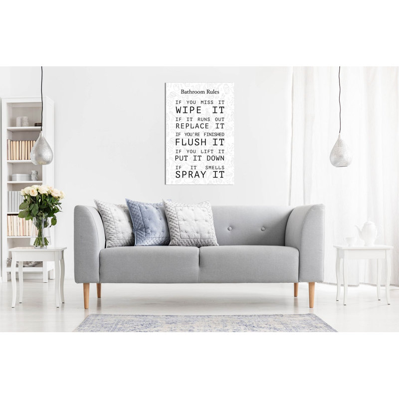 Bathroom Rules - Wrapped Canvas Print, 46cm H x 31cm W