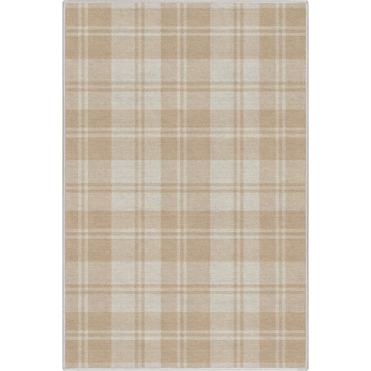 Kehr Plaid Farmhouse Geometric Beige Brown Grey Flat-Weave Area Rug